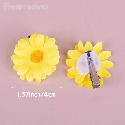 12 Pack Yellow Daisy Clip Flower Clips Small Sunflower Hairpins Bridal Accessories for Women Beach Wedding Decor
