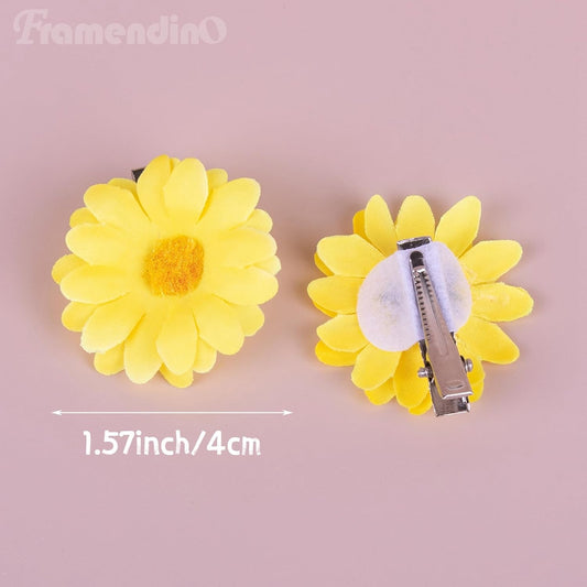 12 Pack Yellow Daisy Clip Flower Clips Small Sunflower Hairpins Bridal Accessories for Women Beach Wedding Decor