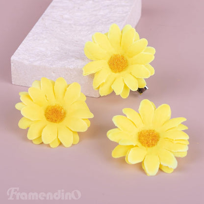 12 Pack Yellow Daisy Clip Flower Clips Small Sunflower Hairpins Bridal Accessories for Women Beach Wedding Decor