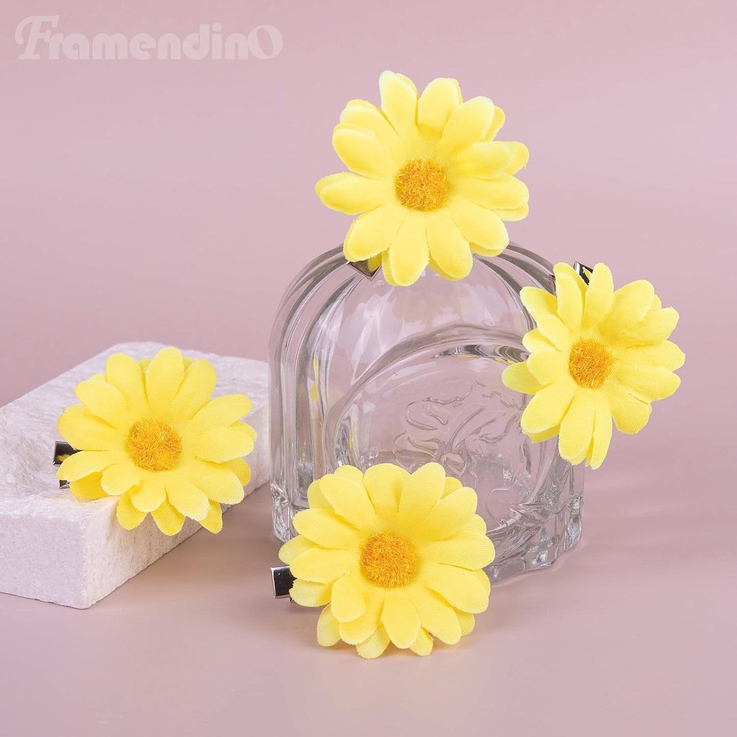 12 Pack Yellow Daisy Clip Flower Clips Small Sunflower Hairpins Bridal Accessories for Women Beach Wedding Decor