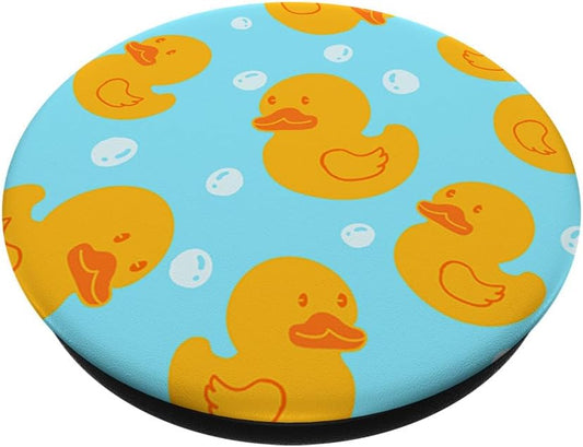 Yellow Duck Bubble Pattern Cute Rubber Ducky Duckies Animal PopSockets Swappable PopGrip