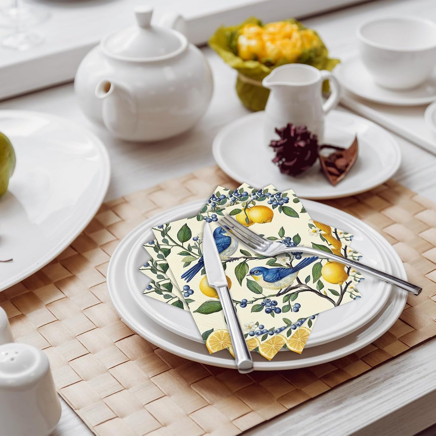 80 Pcs Lemon-Themed Napkins - Decorative Citrus 6.5x6.5 Inch Disposable Paper Luncheon Napkins for Wedding, Birthday, Baby Shower, Summer Party, Bathroom Hand Towels