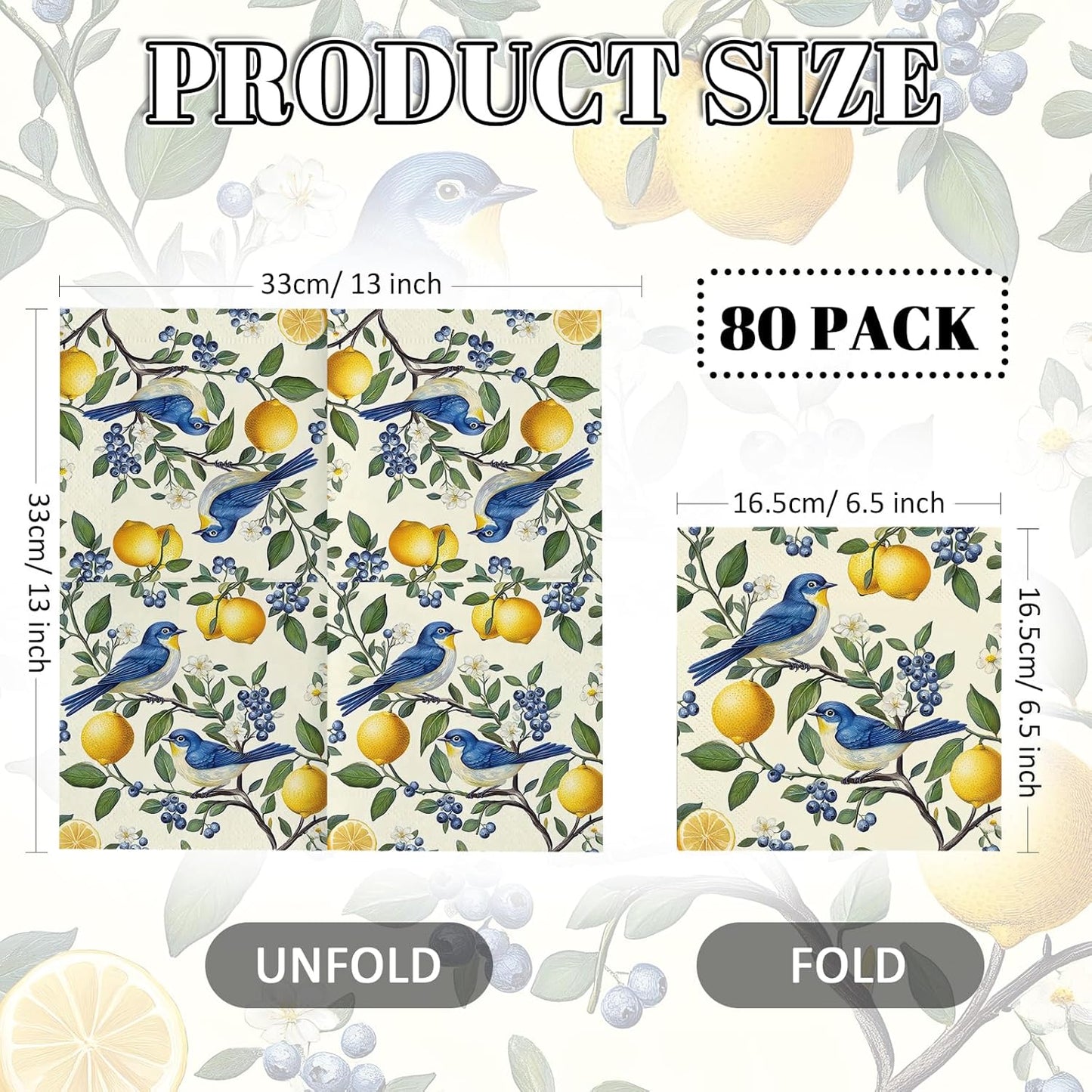 80 Pcs Lemon-Themed Napkins - Decorative Citrus 6.5x6.5 Inch Disposable Paper Luncheon Napkins for Wedding, Birthday, Baby Shower, Summer Party, Bathroom Hand Towels