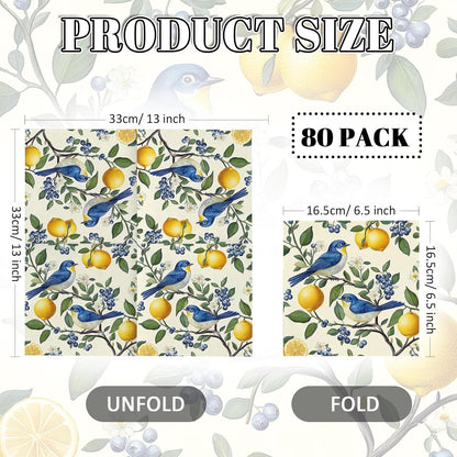 80 Pcs Lemon-Themed Napkins - Decorative Citrus 6.5x6.5 Inch Disposable Paper Luncheon Napkins for Wedding, Birthday, Baby Shower, Summer Party, Bathroom Hand Towels