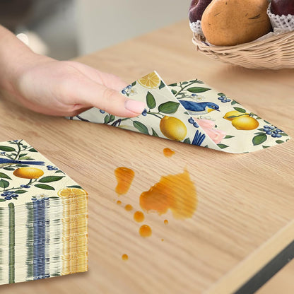 80 Pcs Lemon-Themed Napkins - Decorative Citrus 6.5x6.5 Inch Disposable Paper Luncheon Napkins for Wedding, Birthday, Baby Shower, Summer Party, Bathroom Hand Towels