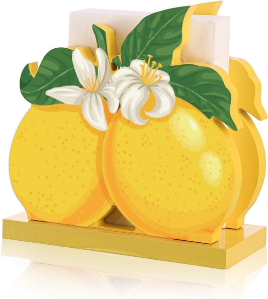 Lemon Wooden Napkin Holder for Table Summer Napkin Holder Tabletop Center Decoration Vintage Napkin Holder for Families Restaurants Bars Summer Parties Wedding Decorations