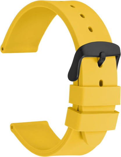 WOCCI 22mm Watch Bands - Premium Silicone Rubber Replacement Straps with Black Buckle (Yellow)