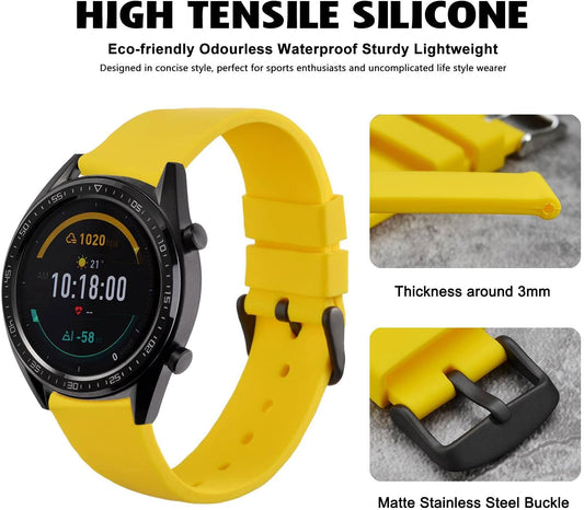 WOCCI 22mm Watch Bands - Premium Silicone Rubber Replacement Straps with Black Buckle (Yellow)