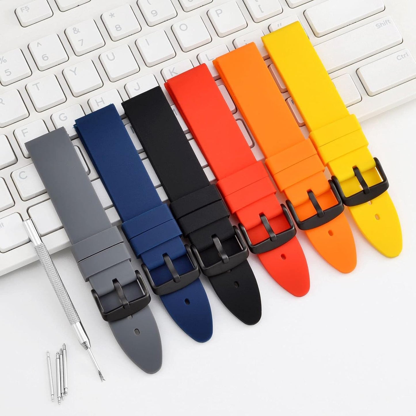 WOCCI 22mm Watch Bands - Premium Silicone Rubber Replacement Straps with Black Buckle (Yellow)