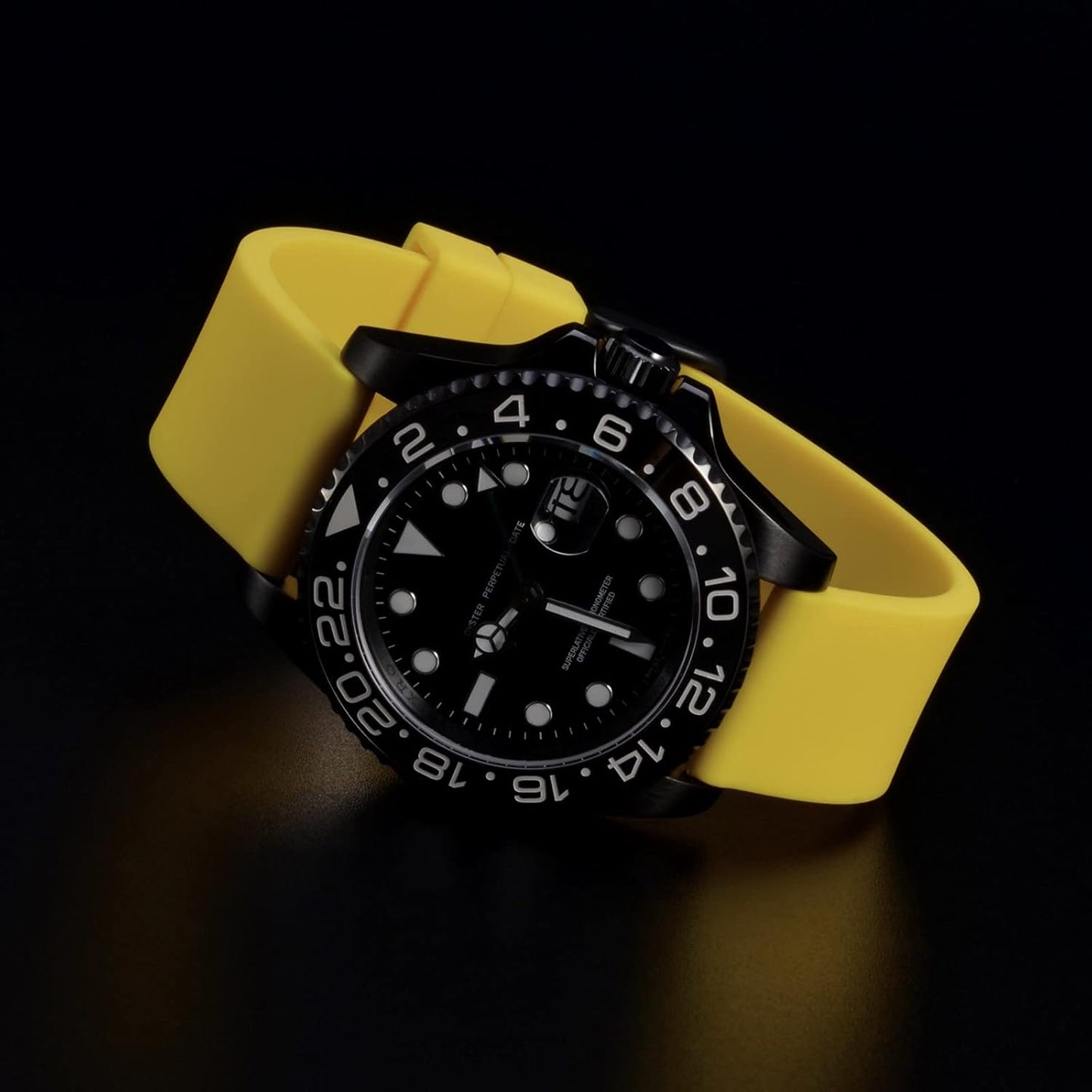 WOCCI 22mm Watch Bands - Premium Silicone Rubber Replacement Straps with Black Buckle (Yellow)