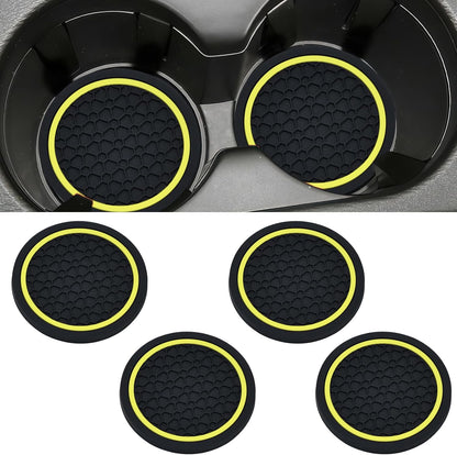 4PCS Car Cup Holder Coasters, 2.75 Inch Non-Slip Insert Water Bottle Holder Pads, Dustproof Automotive Interior Accessories Mat, Universal for Vehicles, Trucks, RVs and More (Yellow)