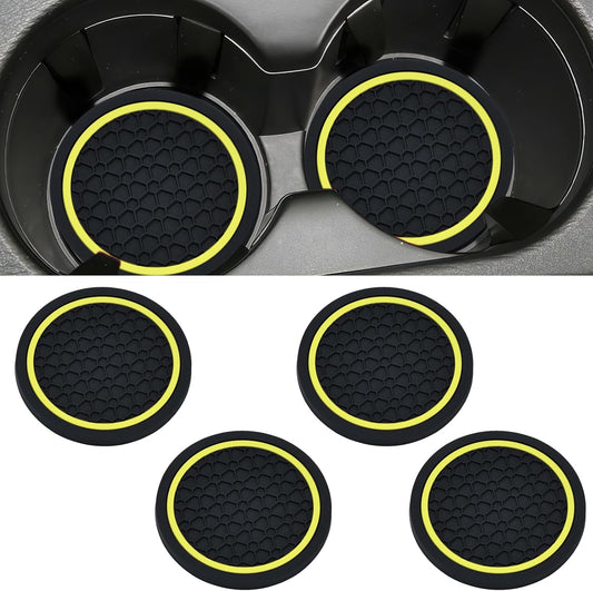 4PCS Car Cup Holder Coasters, 2.75 Inch Non-Slip Insert Water Bottle Holder Pads, Dustproof Automotive Interior Accessories Mat, Universal for Vehicles, Trucks, RVs and More (Yellow)