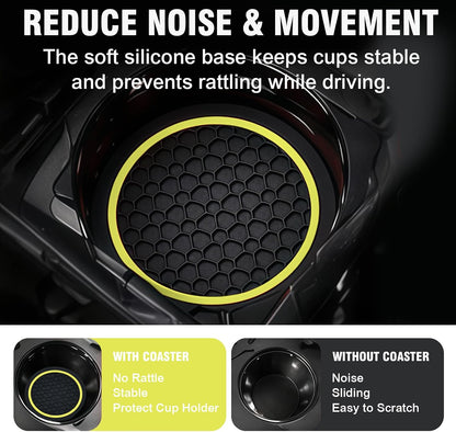 4PCS Car Cup Holder Coasters, 2.75 Inch Non-Slip Insert Water Bottle Holder Pads, Dustproof Automotive Interior Accessories Mat, Universal for Vehicles, Trucks, RVs and More (Yellow)
