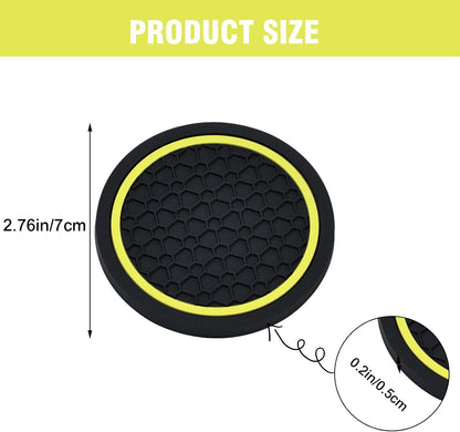 4PCS Car Cup Holder Coasters, 2.75 Inch Non-Slip Insert Water Bottle Holder Pads, Dustproof Automotive Interior Accessories Mat, Universal for Vehicles, Trucks, RVs and More (Yellow)