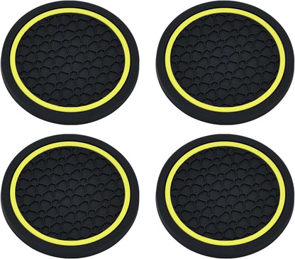 4PCS Car Cup Holder Coasters, 2.75 Inch Non-Slip Insert Water Bottle Holder Pads, Dustproof Automotive Interior Accessories Mat, Universal for Vehicles, Trucks, RVs and More (Yellow)