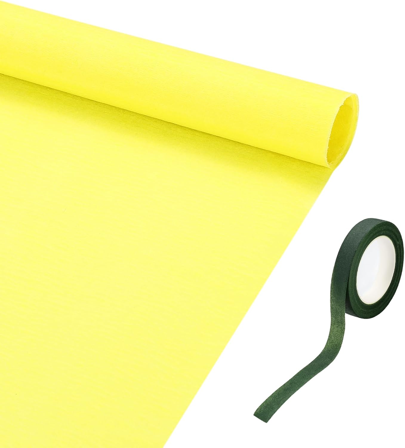 19.7" Wide 3.3Ft Long Crepe Paper Roll, Crepe Paper Sheets with Adhesive Tape for Flower Making DIY Gift Wrapping Wedding Ceremony Decoration (Lemon Yellow, Pack of 2)