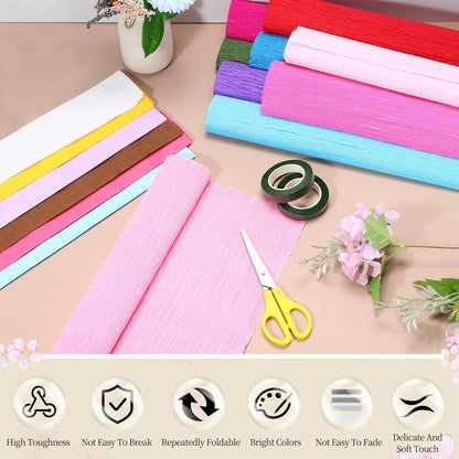 19.7" Wide 3.3Ft Long Crepe Paper Roll, Crepe Paper Sheets with Adhesive Tape for Flower Making DIY Gift Wrapping Wedding Ceremony Decoration (Lemon Yellow, Pack of 2)