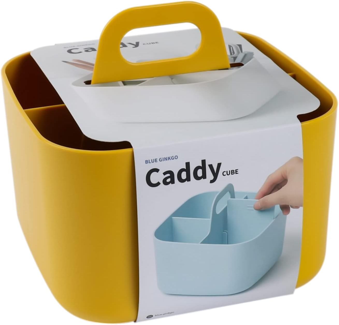 Small Stackable Organizer Caddy – Korean-Made Portable Tote for Bathroom, Office, Crafts, or School Supplies (Square, Yellow)