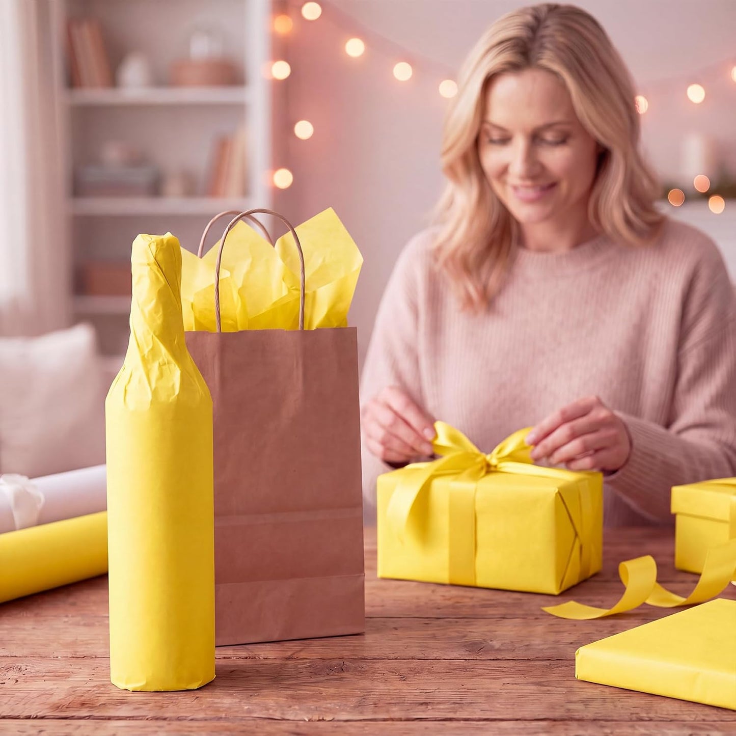 Tissue Paper for Gift Bags 12x20 Inches-120 Sheets | Durable Yellow Tissue Paper, Packaging, DIY Crafts, Weddings, Birthdays, Box Bag Filler,and Holiday Decorations