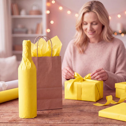 Tissue Paper for Gift Bags 12x20 Inches-120 Sheets | Durable Yellow Tissue Paper, Packaging, DIY Crafts, Weddings, Birthdays, Box Bag Filler,and Holiday Decorations