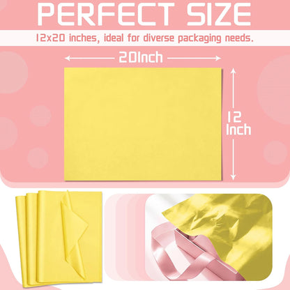 Tissue Paper for Gift Bags 12x20 Inches-120 Sheets | Durable Yellow Tissue Paper, Packaging, DIY Crafts, Weddings, Birthdays, Box Bag Filler,and Holiday Decorations