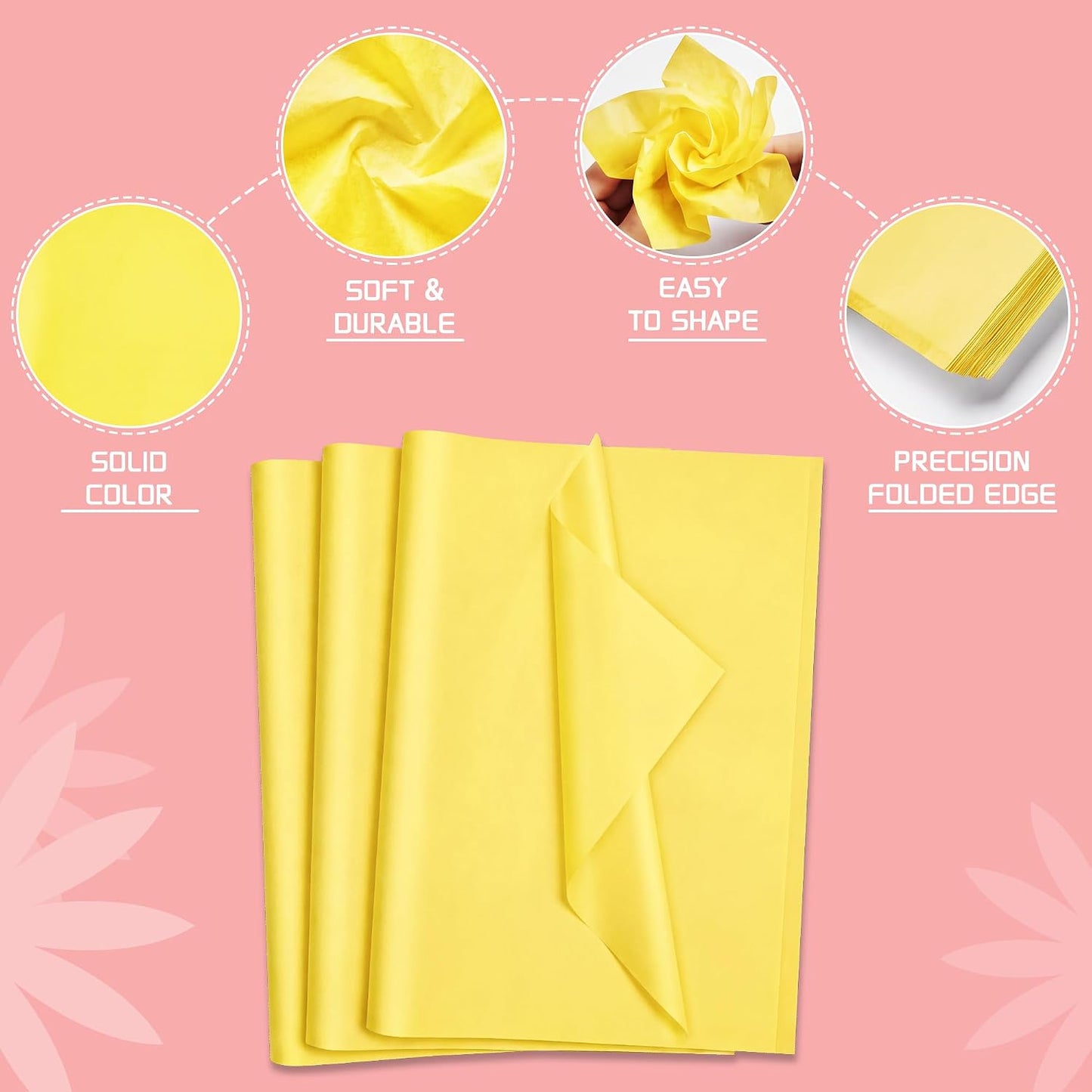 Tissue Paper for Gift Bags 12x20 Inches-120 Sheets | Durable Yellow Tissue Paper, Packaging, DIY Crafts, Weddings, Birthdays, Box Bag Filler,and Holiday Decorations