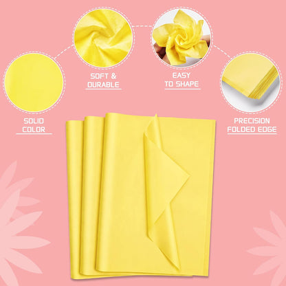 Tissue Paper for Gift Bags 12x20 Inches-120 Sheets | Durable Yellow Tissue Paper, Packaging, DIY Crafts, Weddings, Birthdays, Box Bag Filler,and Holiday Decorations