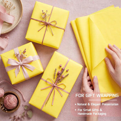 Tissue Paper for Gift Bags 12x20 Inches-120 Sheets | Durable Yellow Tissue Paper, Packaging, DIY Crafts, Weddings, Birthdays, Box Bag Filler,and Holiday Decorations