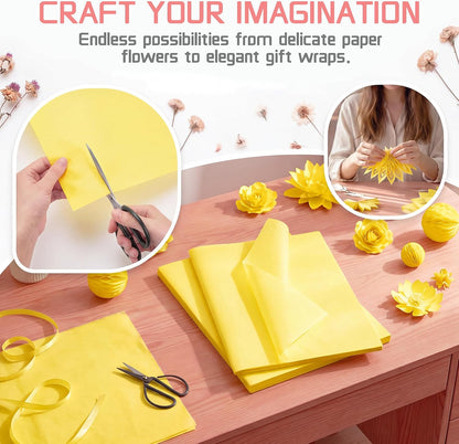 Tissue Paper for Gift Bags 12x20 Inches-120 Sheets | Durable Yellow Tissue Paper, Packaging, DIY Crafts, Weddings, Birthdays, Box Bag Filler,and Holiday Decorations