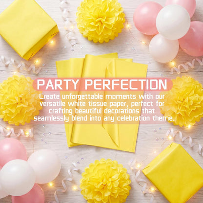 Tissue Paper for Gift Bags 12x20 Inches-120 Sheets | Durable Yellow Tissue Paper, Packaging, DIY Crafts, Weddings, Birthdays, Box Bag Filler,and Holiday Decorations