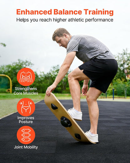 Balance Board, 2-in-1 Wobble Board Trainer for Adults, Premium Wooden Balance Training Equipment, with Roller, Magnetic Stoppers, Storage Rack, for Core Workouts, Surf Trainer & Physical Therapy