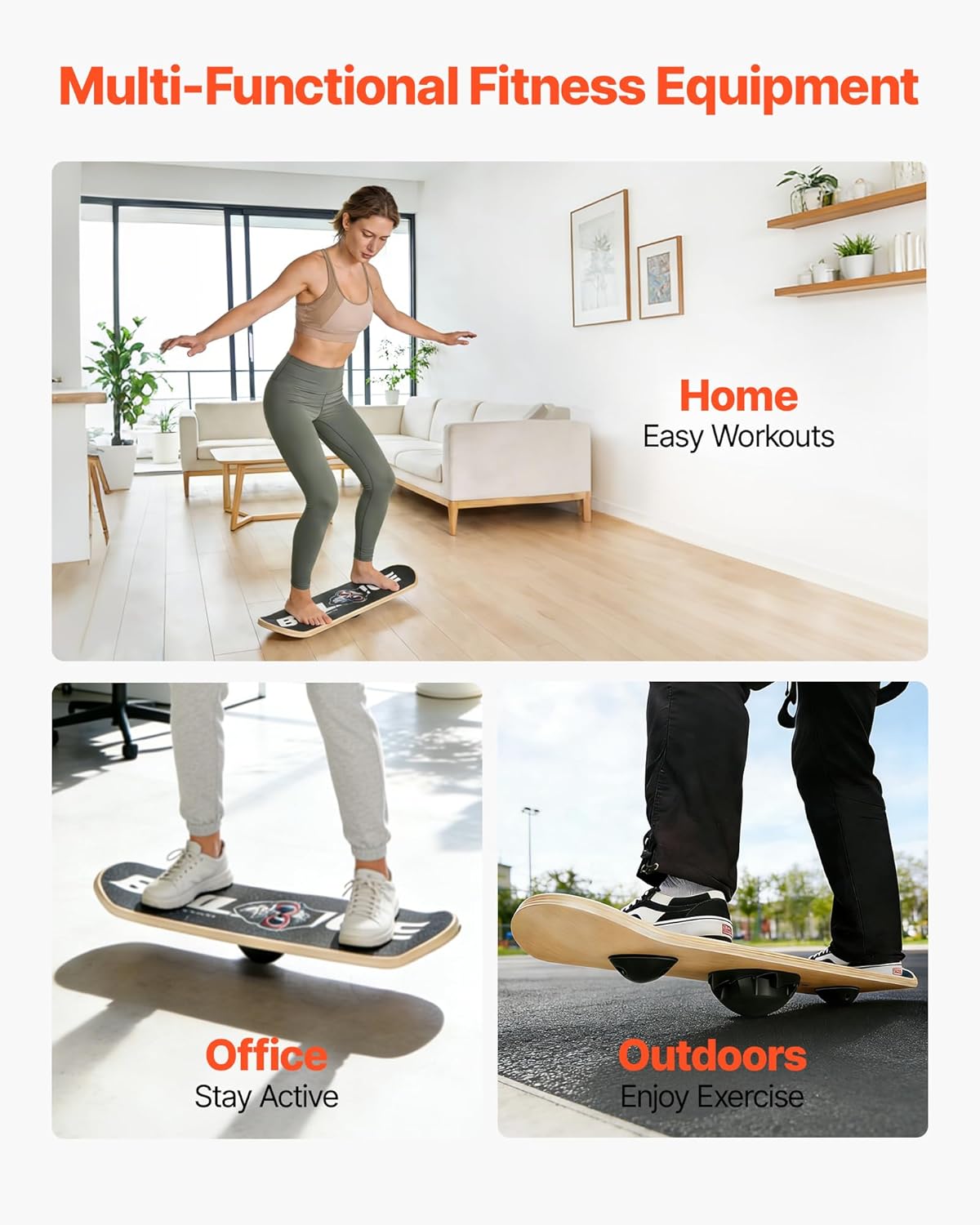 Balance Board, 2-in-1 Wobble Board Trainer for Adults, Premium Wooden Balance Training Equipment, with Roller, Magnetic Stoppers, Storage Rack, for Core Workouts, Surf Trainer & Physical Therapy