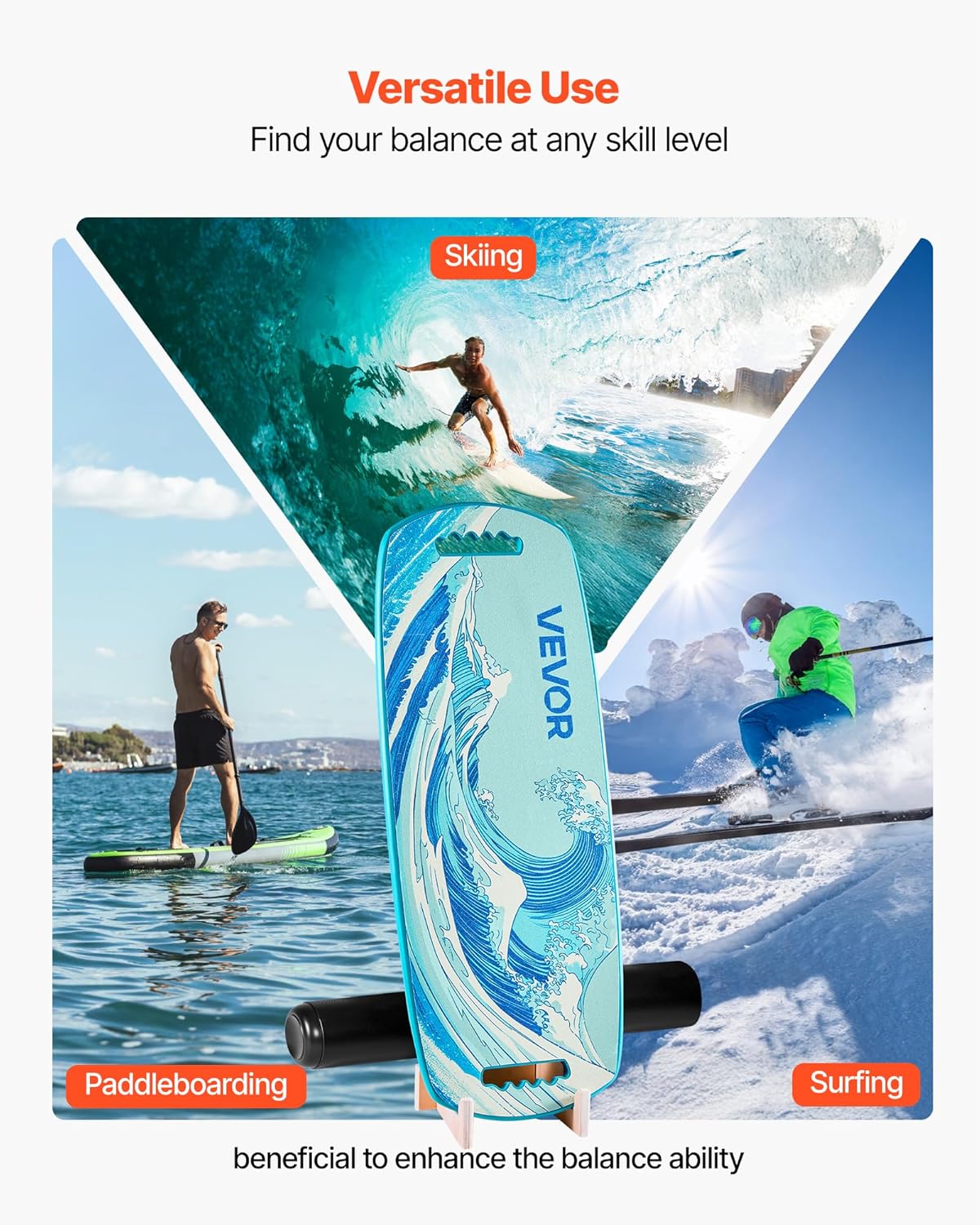 Balance Board, 2-in-1 Wobble Board Trainer for Adults, Premium Wooden Balance Training Equipment, with Roller, Magnetic Stoppers, Storage Rack, for Core Workouts, Surf Trainer & Physical Therapy
