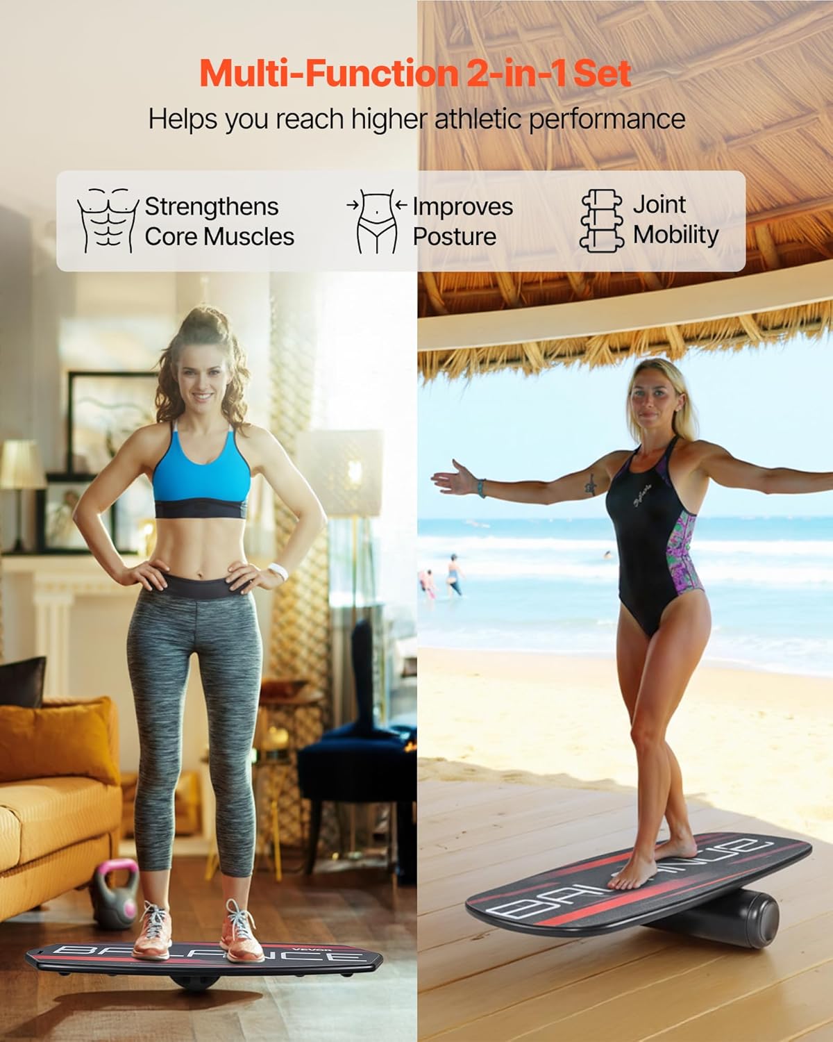 Balance Board, 2-in-1 Wobble Board Trainer for Adults, Premium Wooden Balance Training Equipment, with Roller, Magnetic Stoppers, Storage Rack, for Core Workouts, Surf Trainer & Physical Therapy