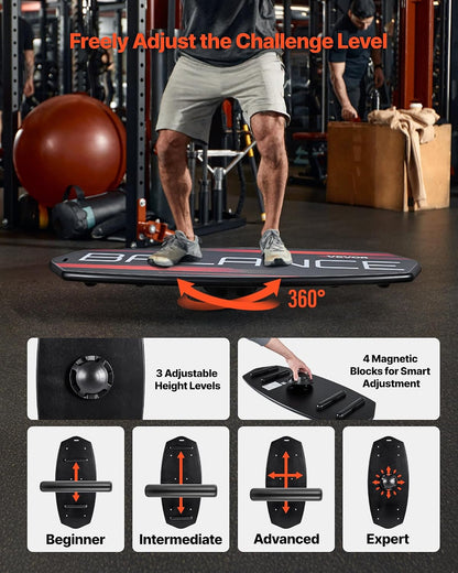 Balance Board, 2-in-1 Wobble Board Trainer for Adults, Premium Wooden Balance Training Equipment, with Roller, Magnetic Stoppers, Storage Rack, for Core Workouts, Surf Trainer & Physical Therapy