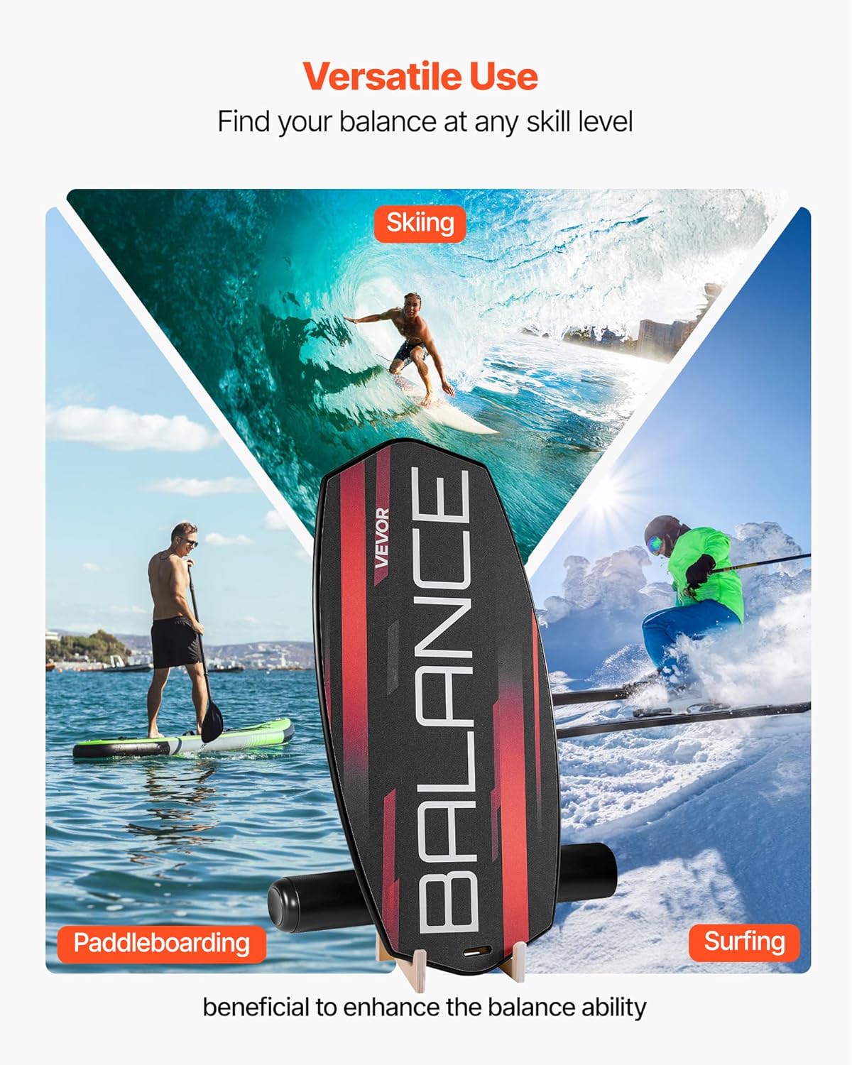 Balance Board, 2-in-1 Wobble Board Trainer for Adults, Premium Wooden Balance Training Equipment, with Roller, Magnetic Stoppers, Storage Rack, for Core Workouts, Surf Trainer & Physical Therapy