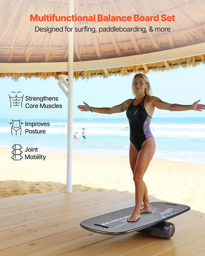 Balance Board, 2-in-1 Wobble Board Trainer for Adults, Premium Wooden Balance Training Equipment, with Roller, Magnetic Stoppers, Storage Rack, for Core Workouts, Surf Trainer & Physical Therapy