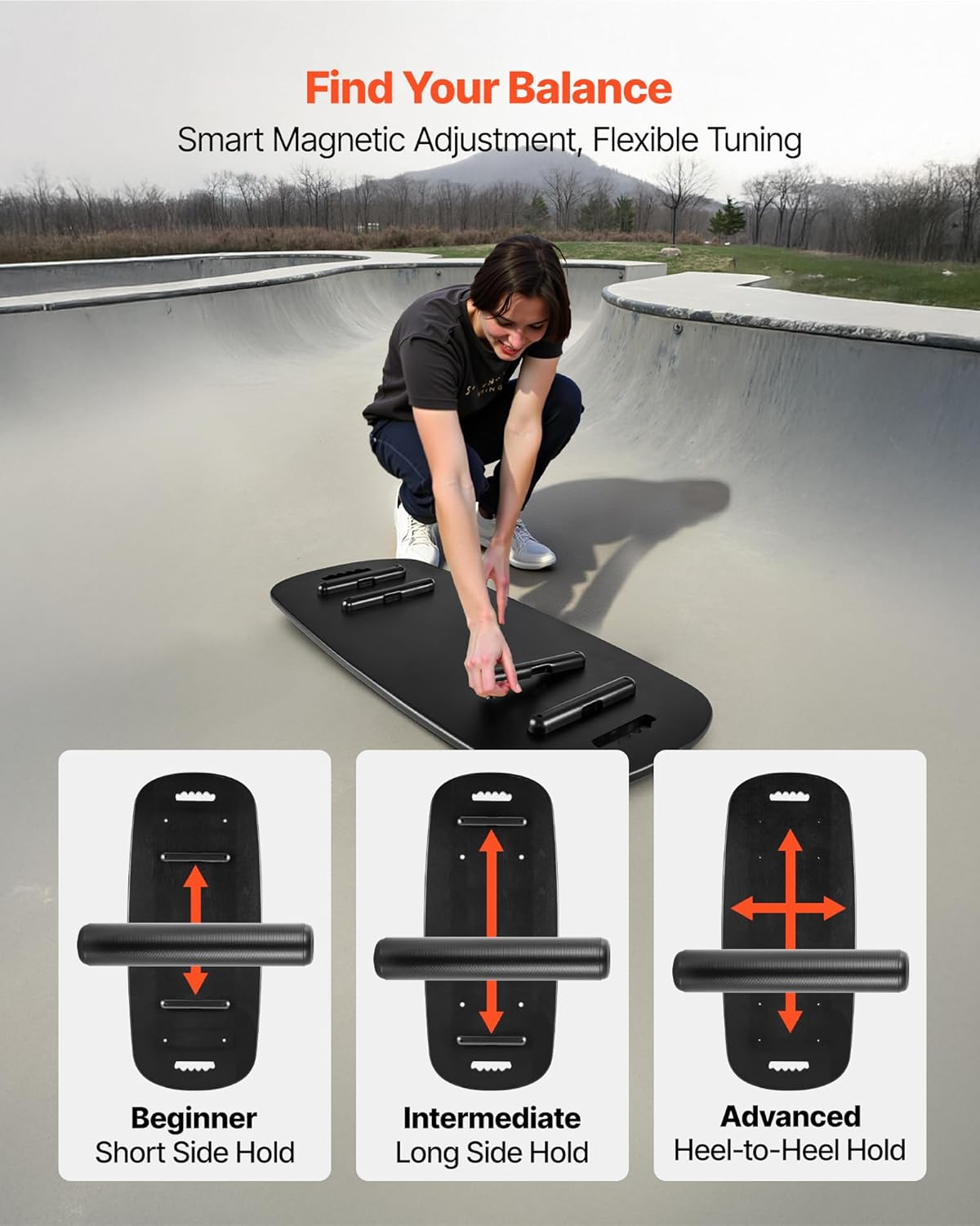 Balance Board, 2-in-1 Wobble Board Trainer for Adults, Premium Wooden Balance Training Equipment, with Roller, Magnetic Stoppers, Storage Rack, for Core Workouts, Surf Trainer & Physical Therapy