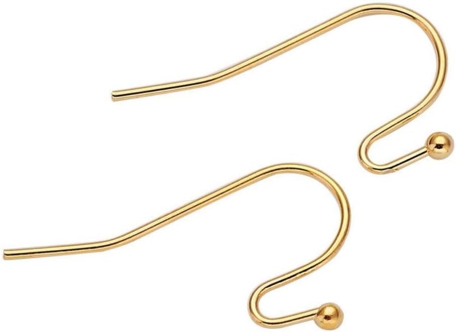 Adabele 100pcs 18K Yellow Gold Plated Ball End Fish Earring Hooks 20mm | Metal Ear Wire Earring Findings, Open Loops to Attach Charms Gemstones Dangles for Craft Jewelry Making