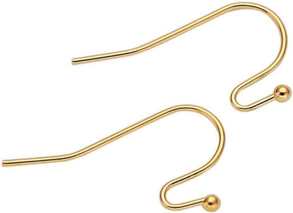 Adabele 100pcs 18K Yellow Gold Plated Ball End Fish Earring Hooks 20mm | Metal Ear Wire Earring Findings, Open Loops to Attach Charms Gemstones Dangles for Craft Jewelry Making