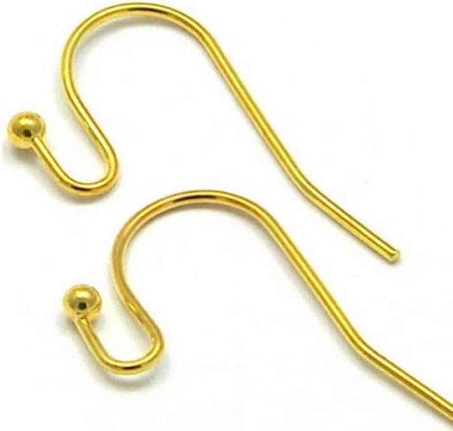 Adabele 100pcs 18K Yellow Gold Plated Ball End Fish Earring Hooks 20mm | Metal Ear Wire Earring Findings, Open Loops to Attach Charms Gemstones Dangles for Craft Jewelry Making