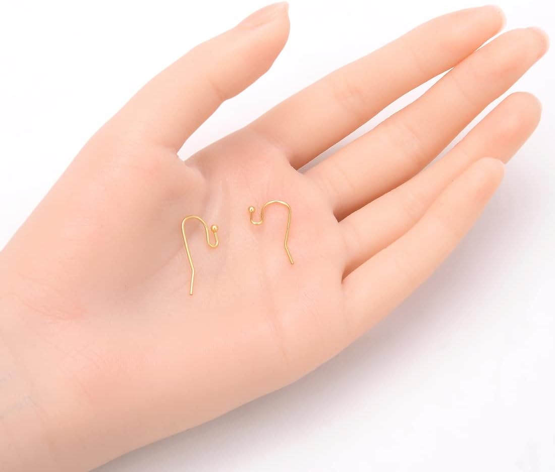 Adabele 100pcs 18K Yellow Gold Plated Ball End Fish Earring Hooks 20mm | Metal Ear Wire Earring Findings, Open Loops to Attach Charms Gemstones Dangles for Craft Jewelry Making
