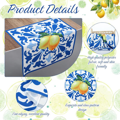 6 Pcs Capri Lemon Napkins Polyester 17" x 17" Italy Blue Tiles Lemon Napkins Summer Napkin Washable Reusable Blue and Yellow Napkin for Italian Theme Birthday Party Dinner Table Wedding Decor
