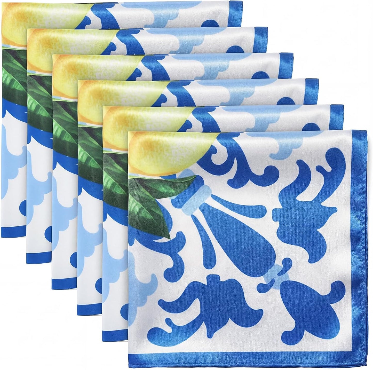 6 Pcs Capri Lemon Napkins Polyester 17" x 17" Italy Blue Tiles Lemon Napkins Summer Napkin Washable Reusable Blue and Yellow Napkin for Italian Theme Birthday Party Dinner Table Wedding Decor