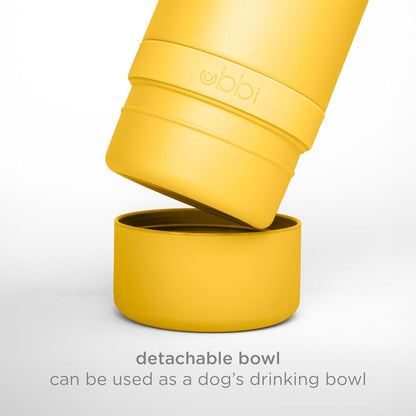 Pup & Me Insulated Stainless Steel Dog Water Bottle, Yellow | Includes Attached Bowl for Water, 32 oz Portable Leakproof Bottle for Pets & Owners, Travel Accessories for Pets