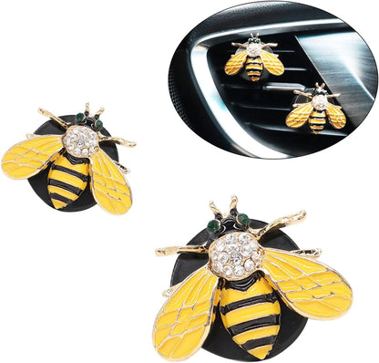 ORIESSE Cute Bee Car Accessories,Bumblebee Car Air Freshener Vent Clips | 2pcs Bling Yellow Bee Alloy Vent Clips Car Decor with Rhinestones,Women Car Air Freshener Car Charm