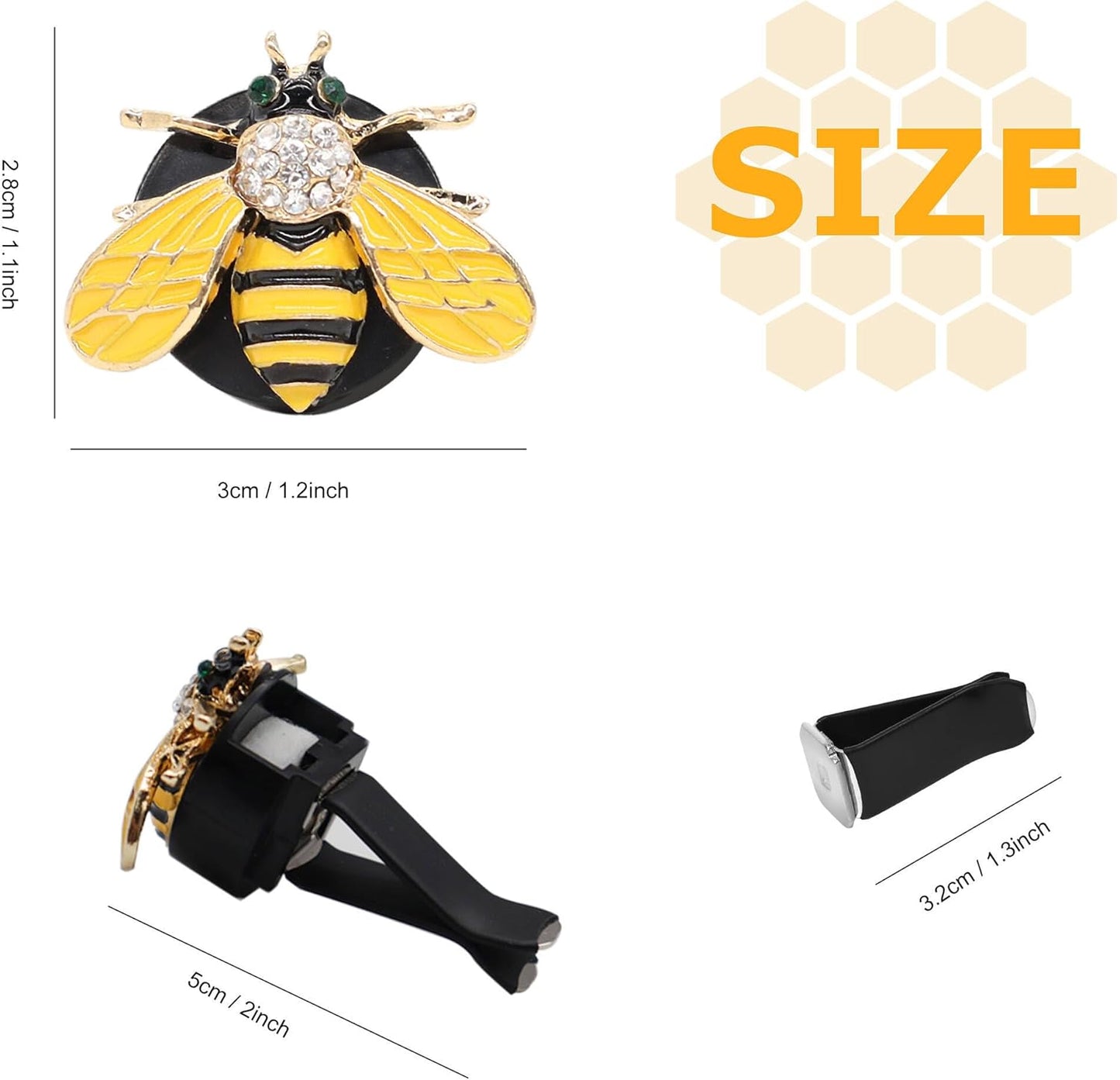 ORIESSE Cute Bee Car Accessories,Bumblebee Car Air Freshener Vent Clips | 2pcs Bling Yellow Bee Alloy Vent Clips Car Decor with Rhinestones,Women Car Air Freshener Car Charm