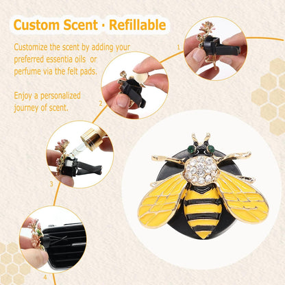 ORIESSE Cute Bee Car Accessories,Bumblebee Car Air Freshener Vent Clips | 2pcs Bling Yellow Bee Alloy Vent Clips Car Decor with Rhinestones,Women Car Air Freshener Car Charm