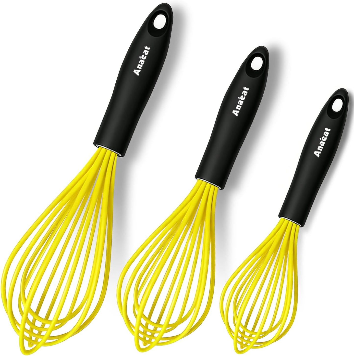 Silicone Whisk, Thick Stainless Steel Wire Inner Heat Resistant - Kitchen Whisks for Non-Stick Cookware, Balloon Egg Beater for Whisking, Blending, Beating, Frothing & Stirring (Yellow)
