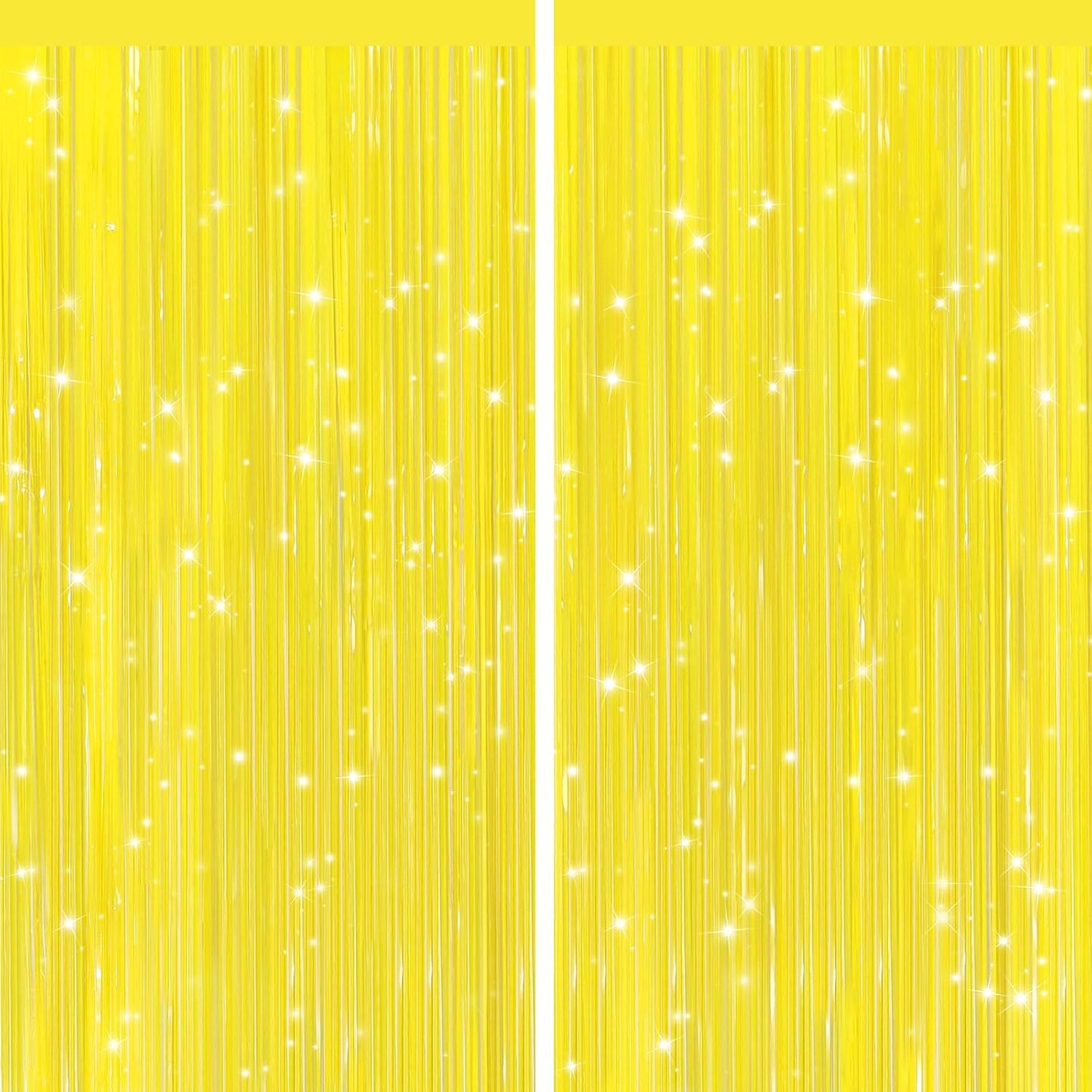 GCB 2Pack Yellow Foil Curtain Streamer Decorations, Metallic Tinsel Curtain | Door Streamers & Photo Booth Tinsel Backdrop for Birthday, Baby Shower, Bachelorette, Christmas Party Decorations Wall Decor